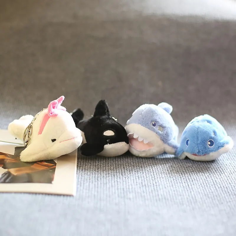 Cute Blue Shark Dolphin Seal Killer Whale Keychain Pendant Doll Stuffed Plush Toy Kids Gift Cartoon Small Mini Marine Animal