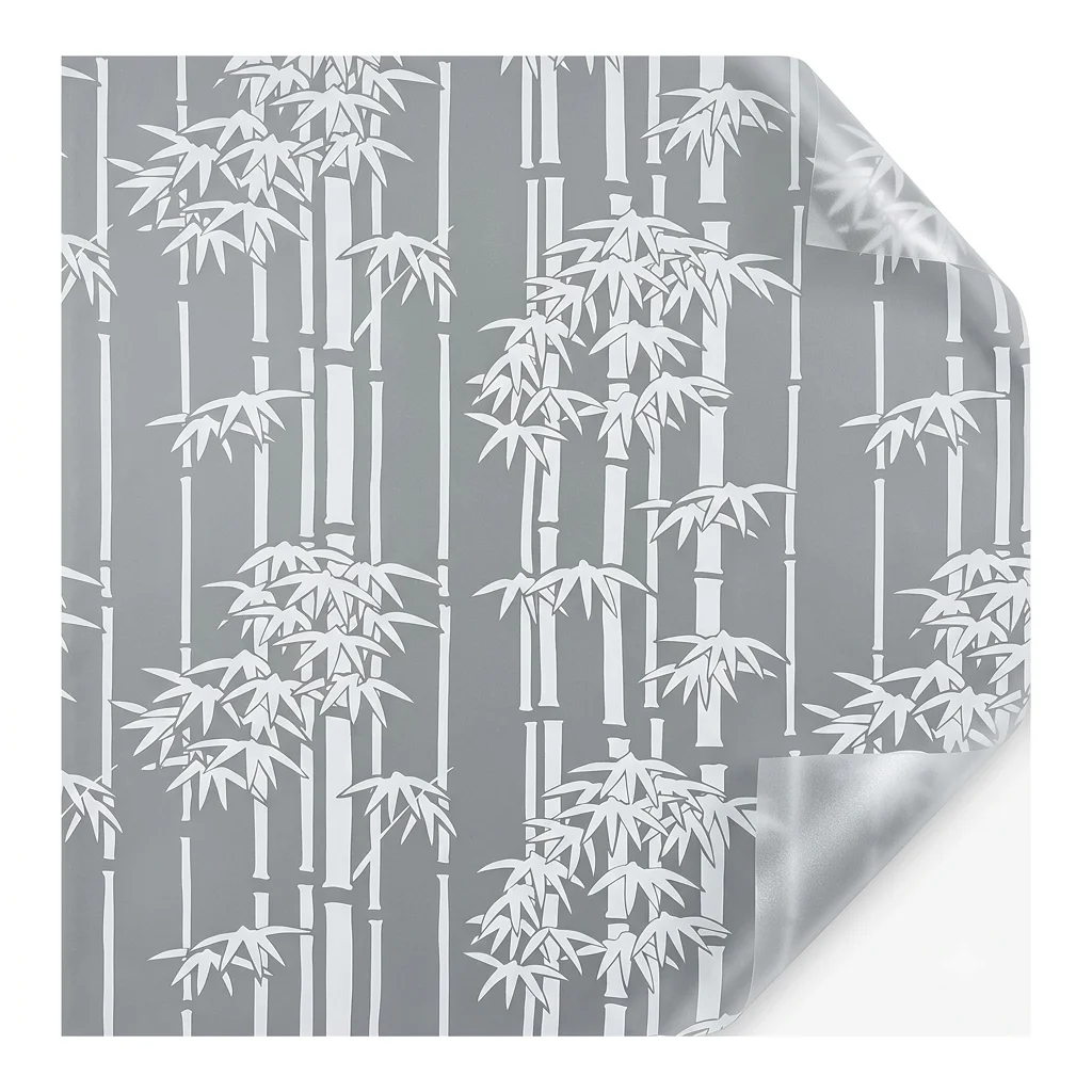 Oriental Bamboo Pattern Self-Adhesive Frosted Privacy Window Film Anti-UV Decorative Glass Sticker for Home Decor