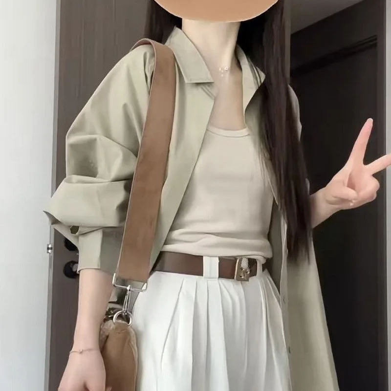 Oversized Shirt for Women Ladies Tops and Blouses Summer 2025 Casual Shirt Top Summer New Long Sleeved Green Shirt for Women