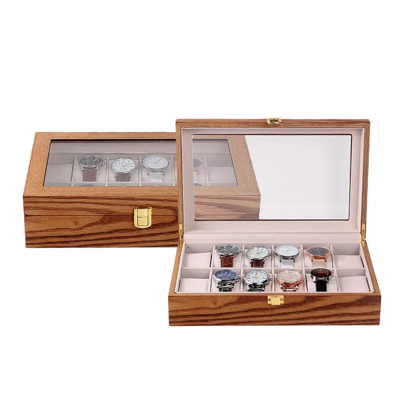 Wooden Watch Box Storage Box Vintage Wood Grain Mechanical Watch Storage Box Collection Display Dustproof Case Customizable Logo