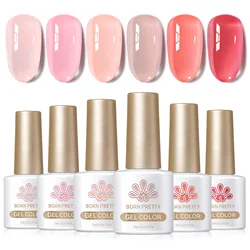 BORN PRETTY Milky Pink Jelly Nude Gel Nail Polish Set 6 Transparent Colors Sheer Gel Nail Kit for Salon and Nails DIY at Home