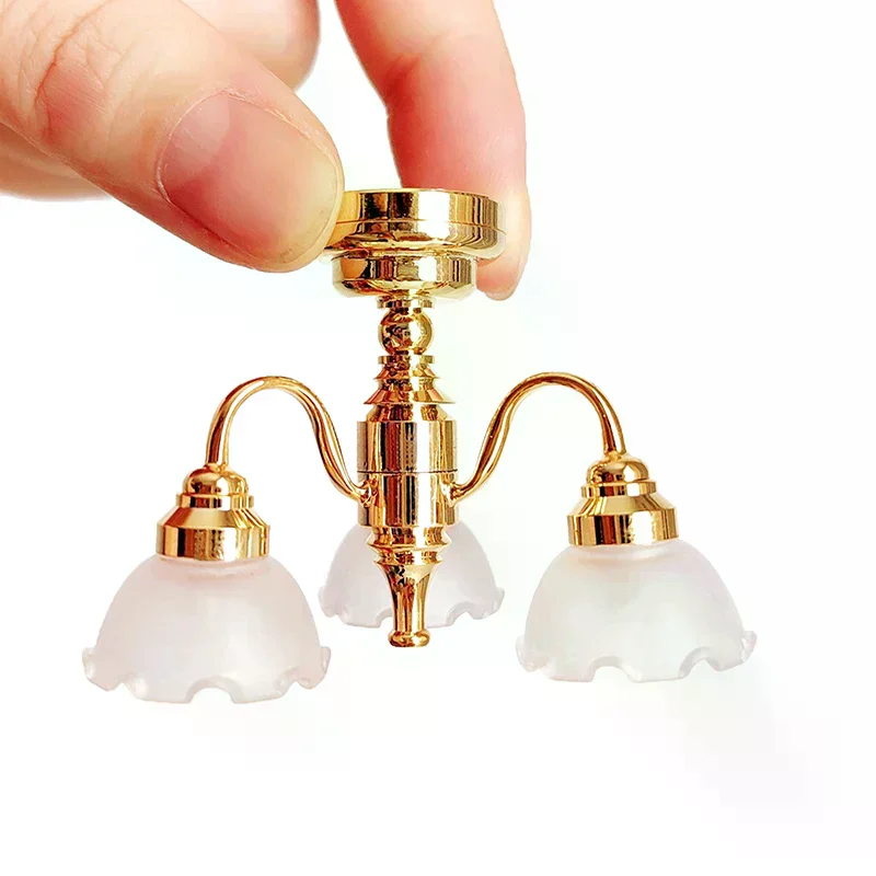 Dollhouse Ceiling Lamp Miniature 112 LED Golden Chandelier Home Lighting Model Furniture Decor Toy Accessories