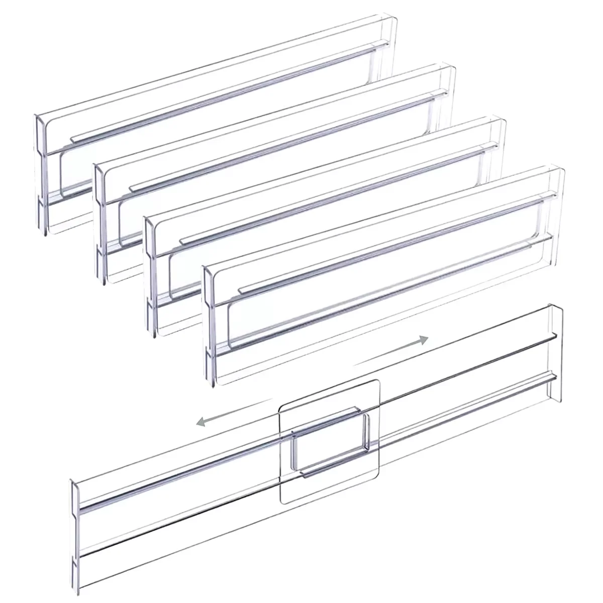Schubladenteiler, erweiterbare Schubladen-Organizer, durchsichtige Schubladen aus Kunststoff, Trennwände, verstellbare Schubladeneinsätze für Kleiderschrank, Kleidung