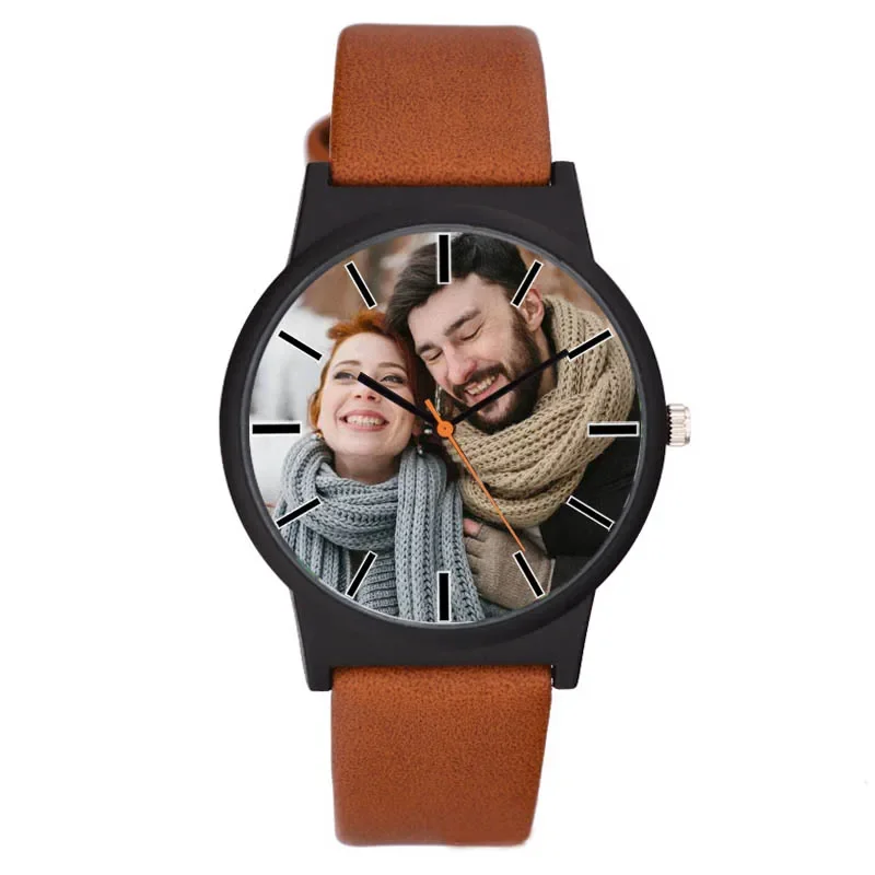 Lovers Leather Watch com sua própria imagem, mostrador de relógio personalizado, relógio criativo, moda casual, adequado para homens e mulheres, DIY, A3307