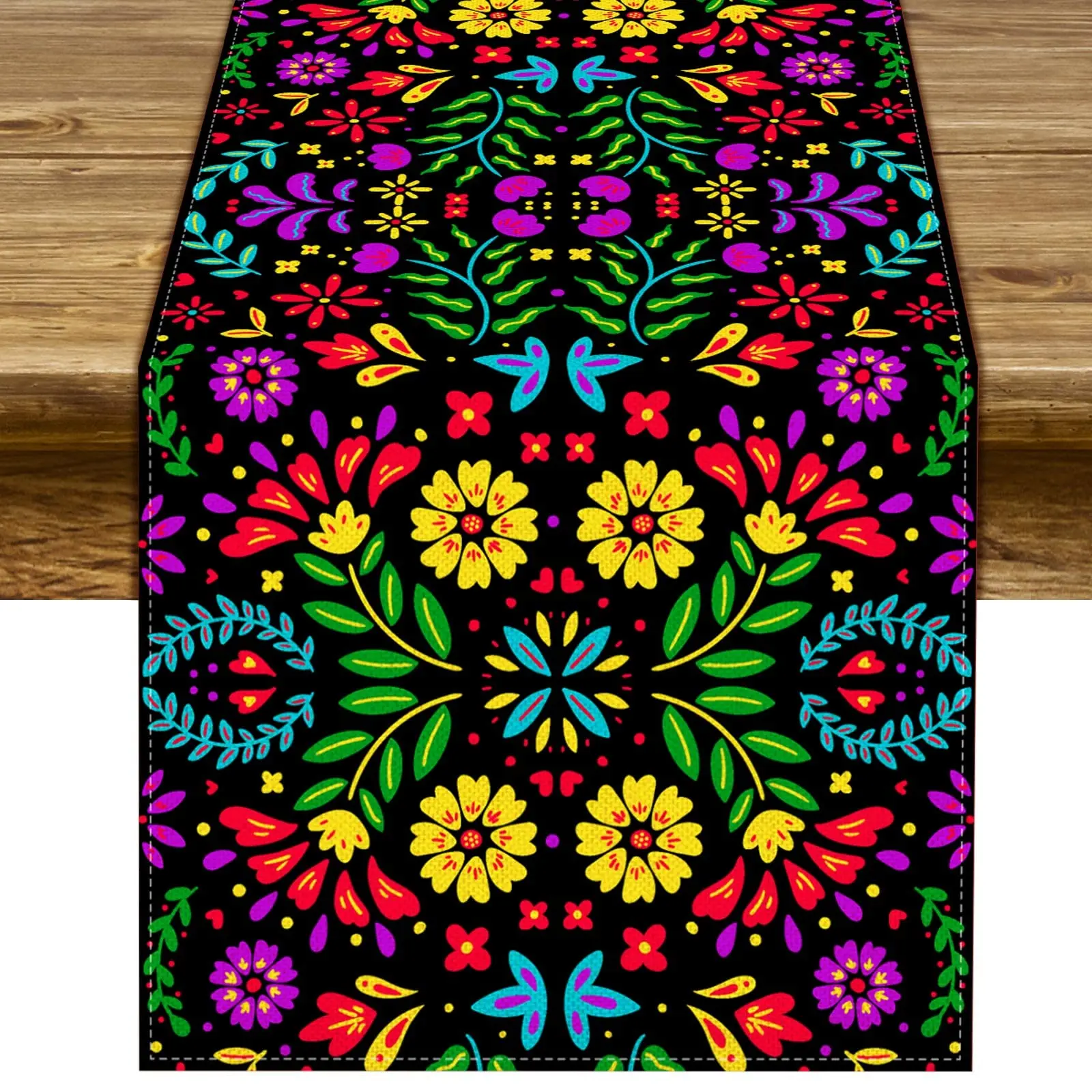 Day of the Dead Table Runner for Home Decor, Floral Tablecloth, Mexican Fiesta Themed Party, Kitchen Altar, Dining Room, 13x72