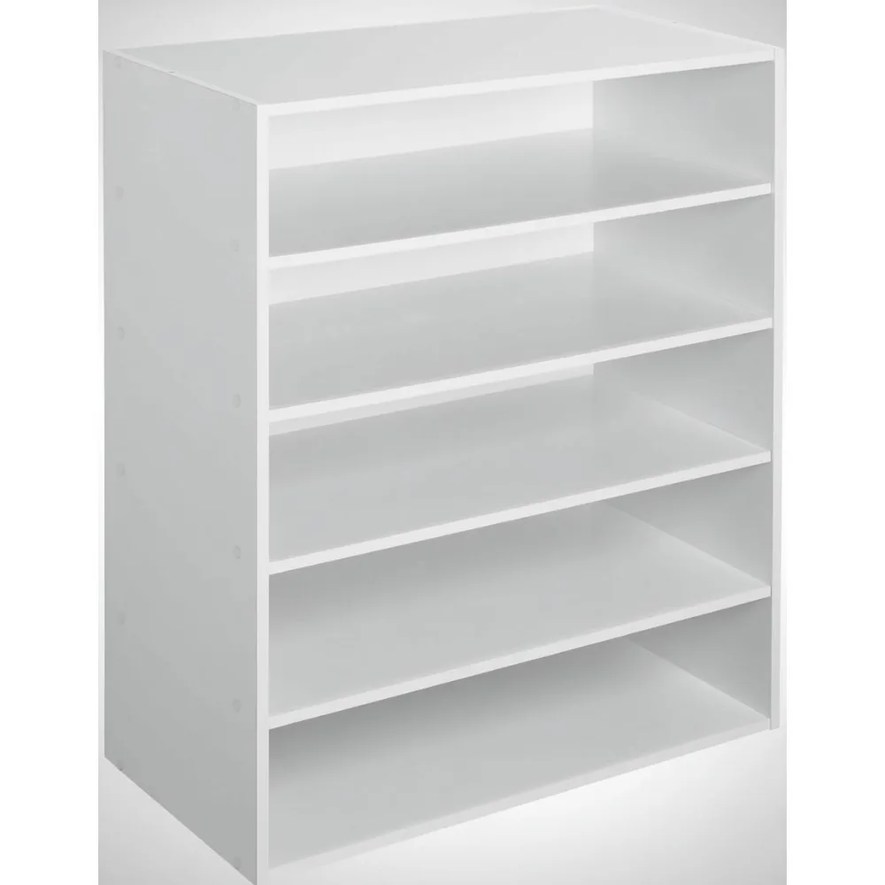 

5-Shelf Stackable Shoe Organizer, White - Durable Laminate Storage Rack for Home & Closet