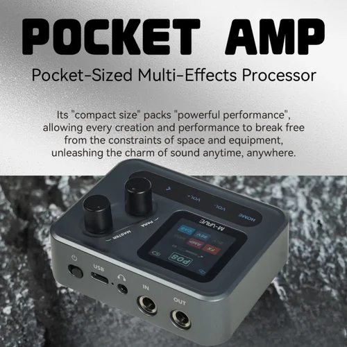 M-VAVE Pocket AMP 1,54 ""pantalla HD procesador multiefectos de guitarra/6 + 1 cadena FX personalizada/interfaz de Audio USB-C/para grabación directa