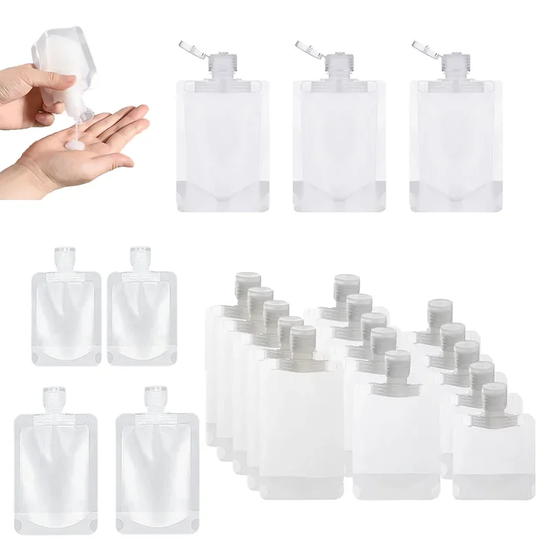 

50pcs 30ml/50ml/100ml Travel Size Squeeze Pouch Stand Up Pouch Empty Refillable Bottles for Toiletry Lotion Shampoo Shower Gel