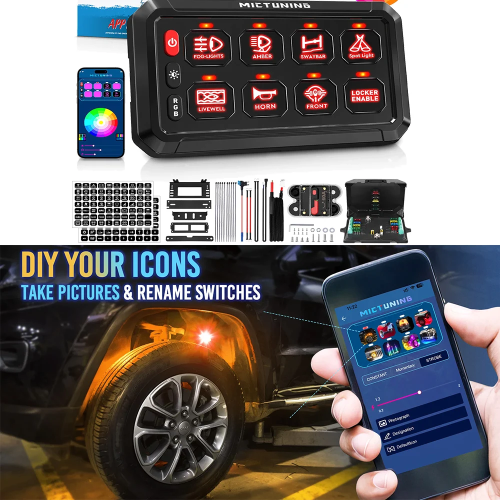 

P1S Series RGB 8Gang Автомобильная панель переключателей APP Панель управления освещением Bluetooth Светодиодная панель переключателей для автомобиля Jeep SUV Truck