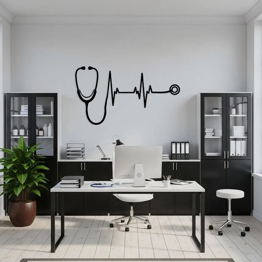 Modern Heartbeat Stethoscope Aluminum Wall Art Waterproof Durable Nurse Doctor Office Hospital Home Decor
