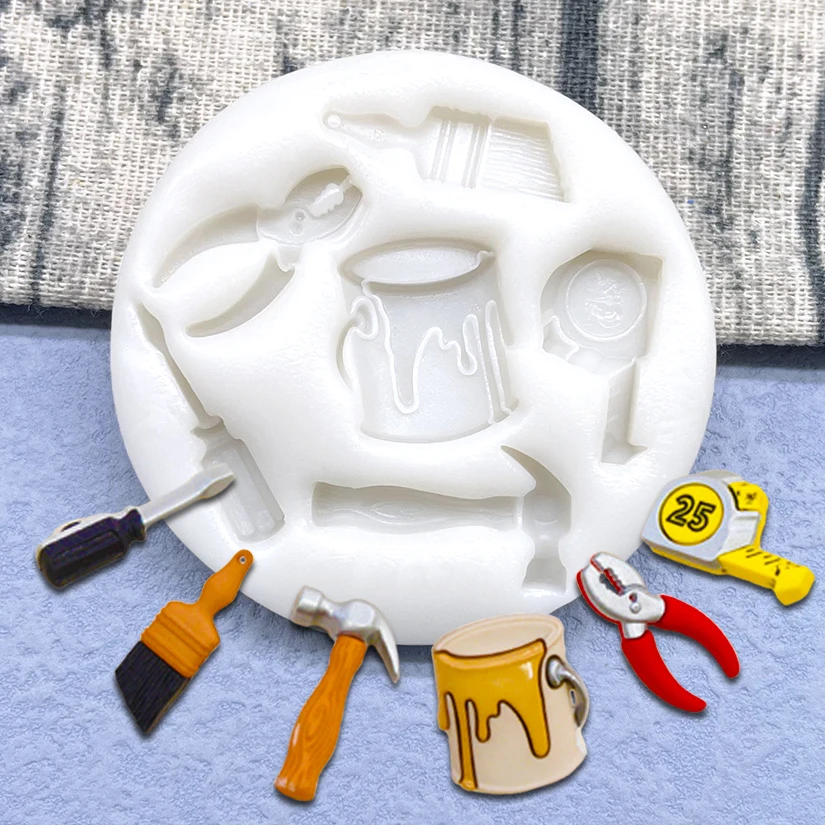 Paint Bucket Screwdriver Hammer Brush Tape Measure Silicone Mold Cupcake Chocolate Fondant Cake Decorating Tools