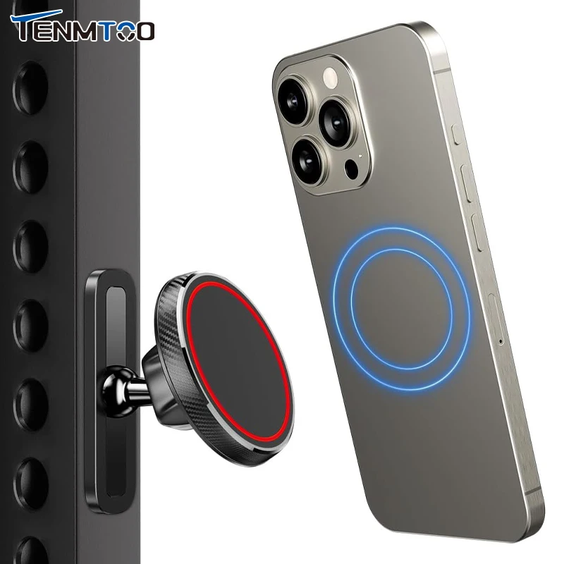 

Tenmtoo Magnetic Phone Holder for Gym Attach to Metal Surfaces Dual Magnetic Phone Stand for MagSafe 16 15 14 13 12 Alloy Base