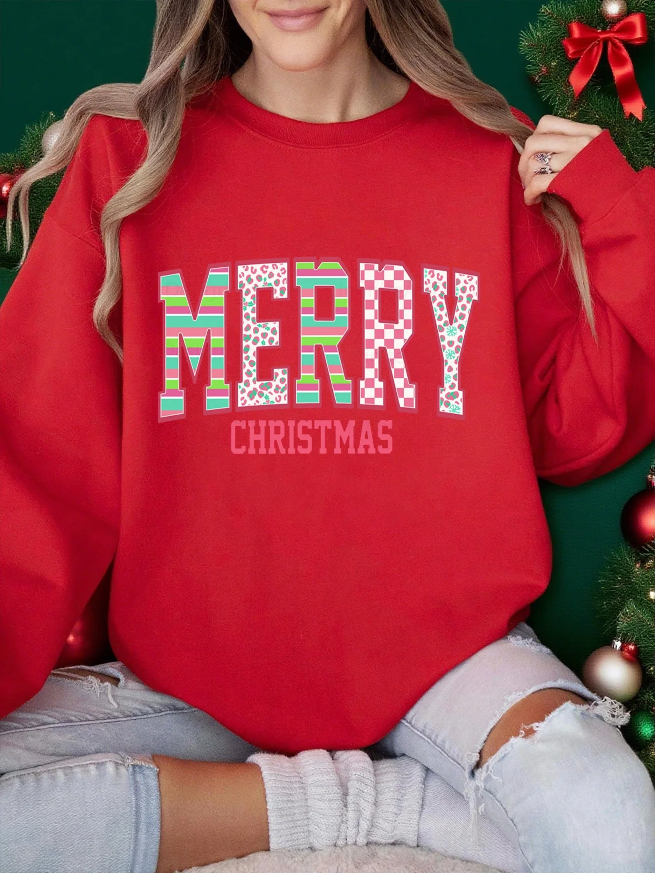 Vrolijk kerstfeest tekstpatroon dames sportkleding zacht oversized sweatshirt casual mode trui winter vrouwelijk trainingspak