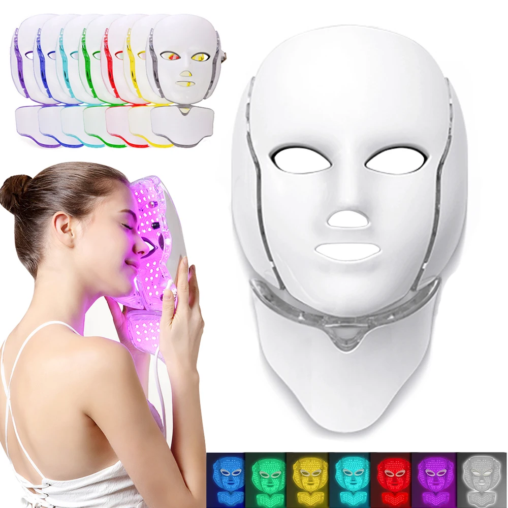 

LED Face Mask with Neck 7 Colors Photon Anti-Wrinkle Skin Brightening Neck Beauty Mask Wrinkle Remover Skin Tightening Beauty