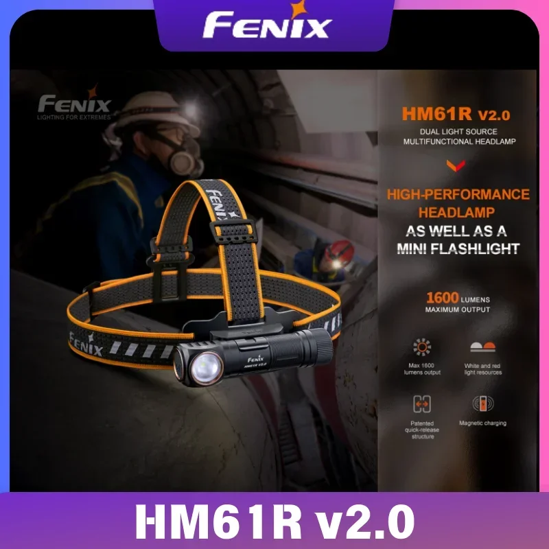 Fenix HM61R V2.0 highly reliable rechargeable headlight Headlamp&Mini Flashlight 1600Lumens With 18650 3400mAh Battery