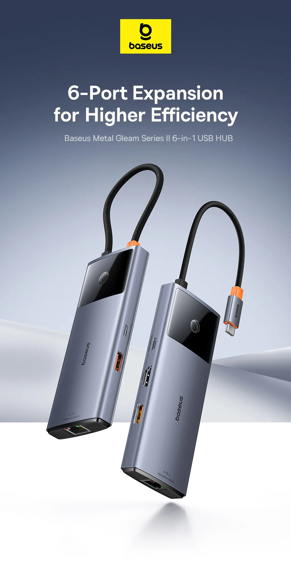 Baseus USB-C HUB HDMI 4K 60Hz 6-in-1 Adapter Schneller 10Gbps USB 3.2 Splitter Typ C PD100W mit RJ45 für Laptop Macbook Pro Air Hub – Detail 1