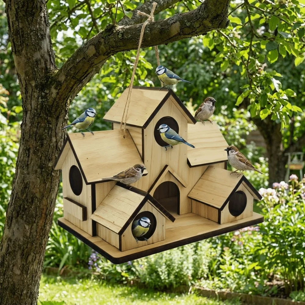 Hanging Feeder Rainproof Wooden Bird House Ventilation Handmade Hanging Birdhouse Decorative Hatching Nest Outdoor Garden