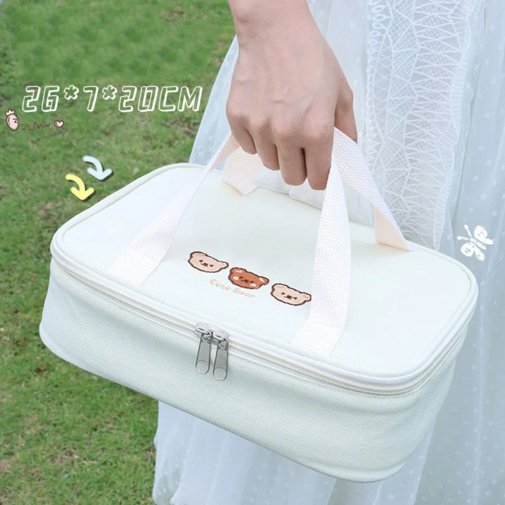 Cute Lunch Bag Large Capacity Canvas Anti-cooling Handbag Aluminum Foil Insulated Food Box Office Worker Portable Lunch Box Bag