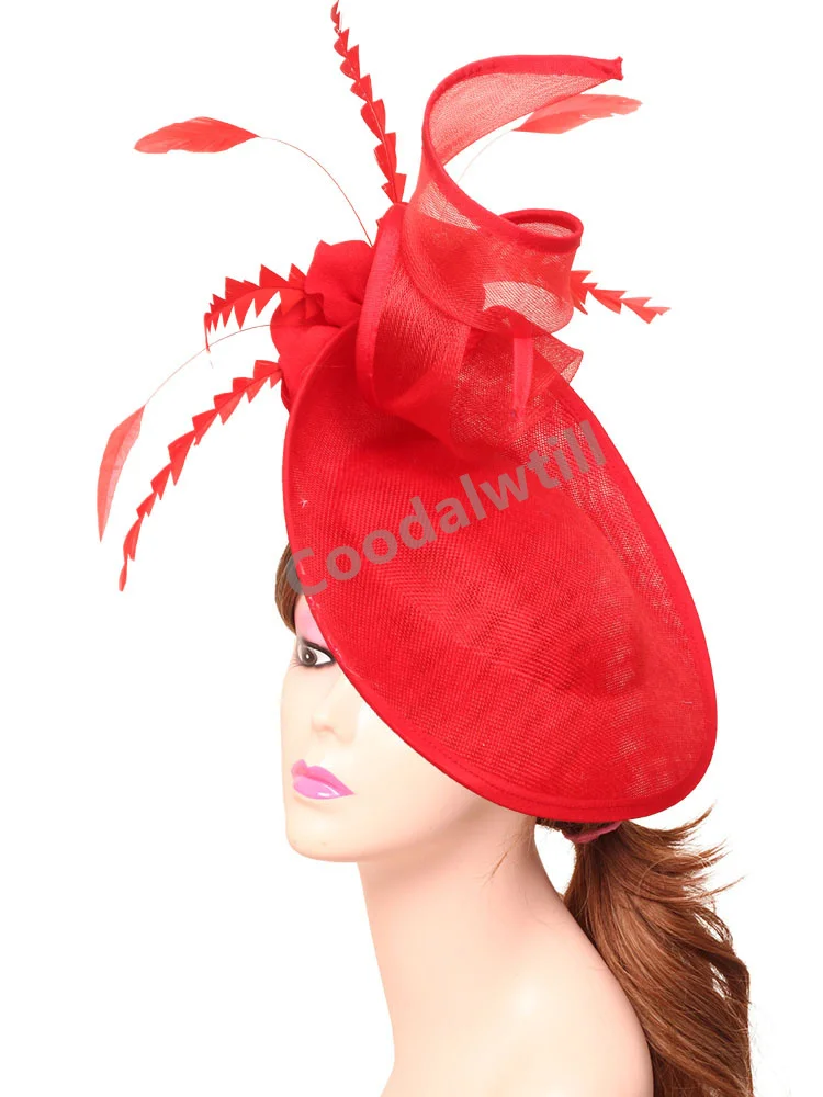 

Flower Fascinators Feather Wedding Women Mesh Hat Flower Bride Cocktail Tea Party Headwear Bride Hat Headban Hair Accessory