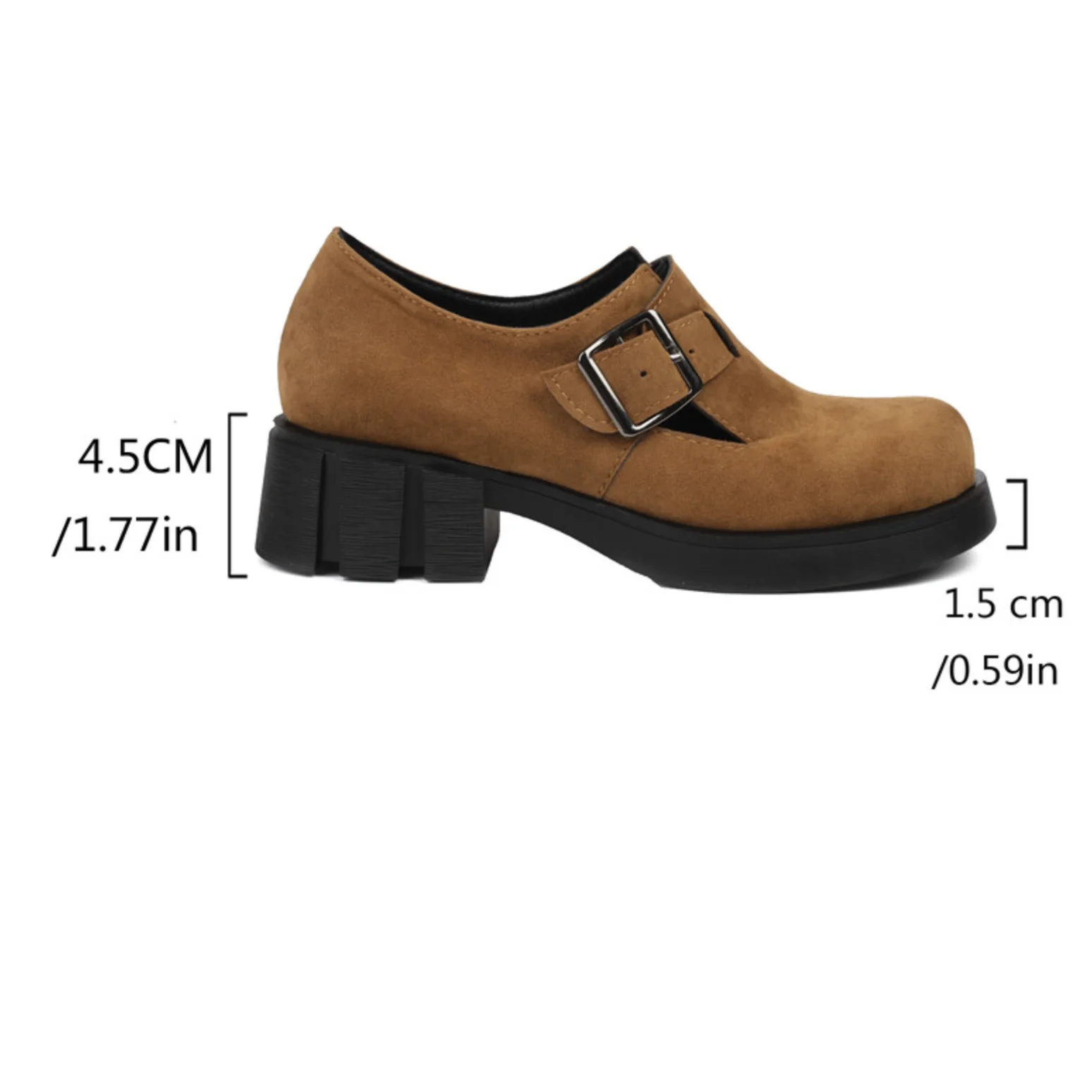 ORCHA LISA Classic Women's Pumps Round Toe Block Heel Buckle Strap Flock Suede Yellow Casual Daily Spring Summer Big Size