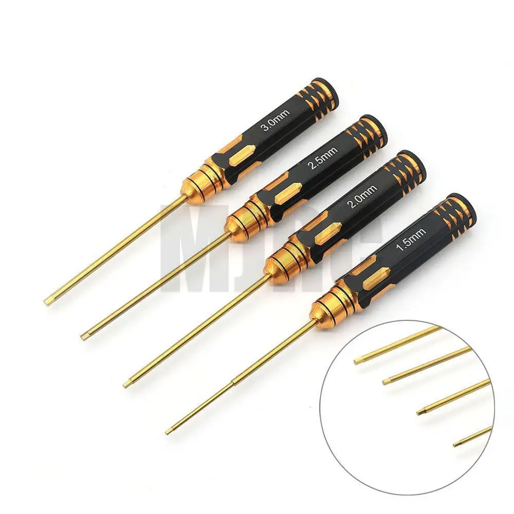 

4pcs/set Titanium Plating 1.5/2/2.5/3mm Hexagon Screwdriver Screw Driver Tool Kit For Rc Model Car Boat Airplane