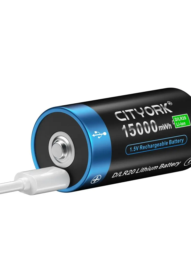 Bateria LR20 R20 1,5 V, rozmiar D, bateria USB, 15000 mWh, akumulator litowo-jonowy, z portem TYPE-C, do kuchenki gazowej, pianina elektronicznego, podgrzewacza wody, radia. — 2