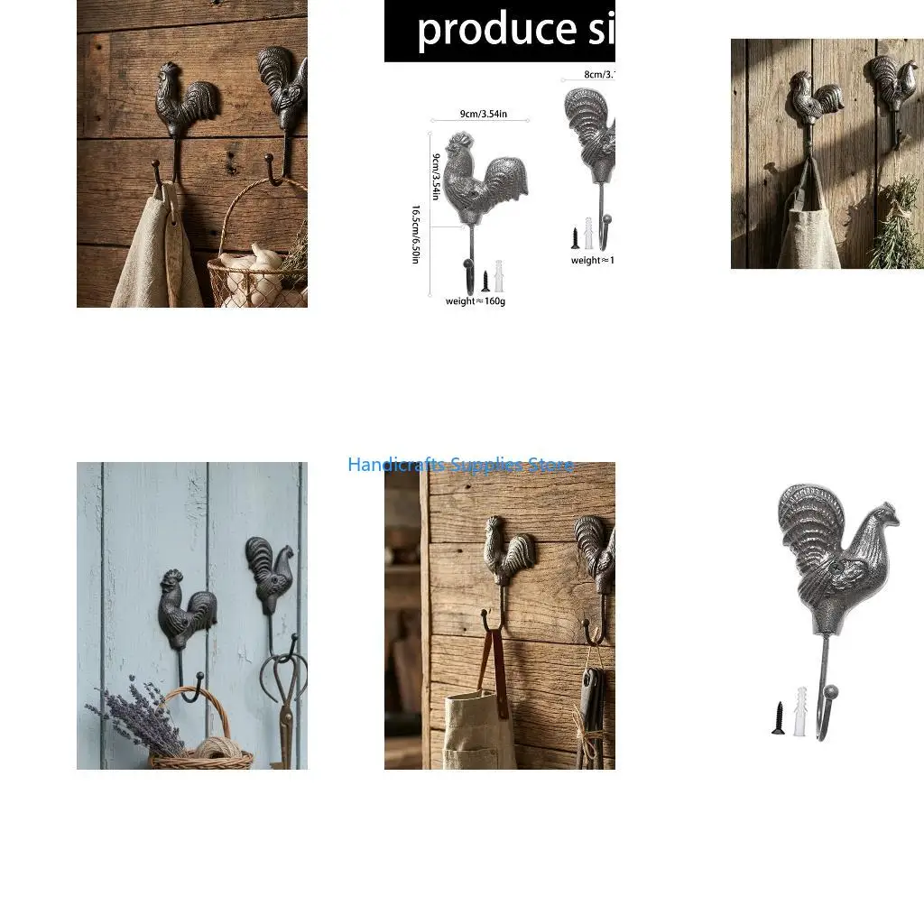 R1WA Decorative Iron Chicken Wall Hook Wall Mounted Entryway Hanger for Coat