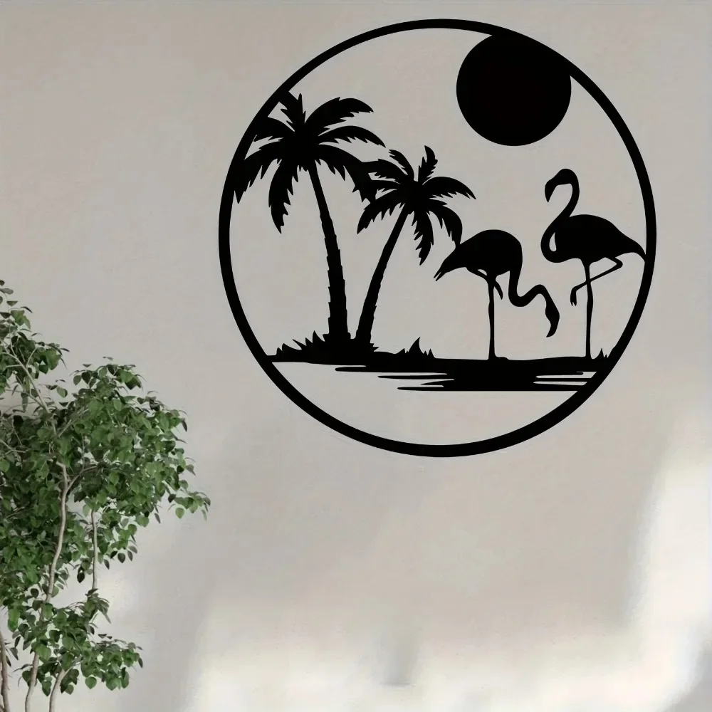 CIFBUY Iron Wall Art Flamingo Palm Tropical Waterproof Sculpture For Home Outdoor Patio Hanging Decor Gift