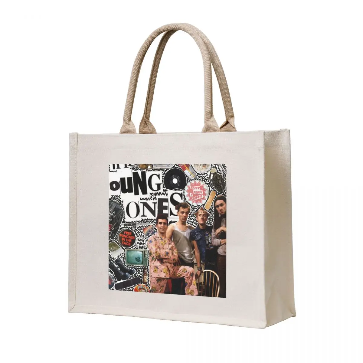 

The Young Ones 80s Rik Mayall Ade Edmonson Rick Mike TheCoolPerson Vyvyan Basterd Neil Pye TV Collage Tote Bag handbag