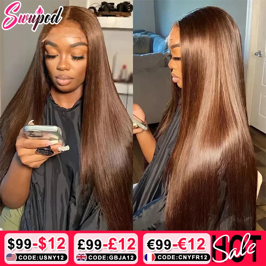 360 Full Hd Lace #4 Brown 200% 13x6 Transparent HD Lace Frontal 13x4 Front Wig for Women Straight Wave Remy Human Hair Black Bod