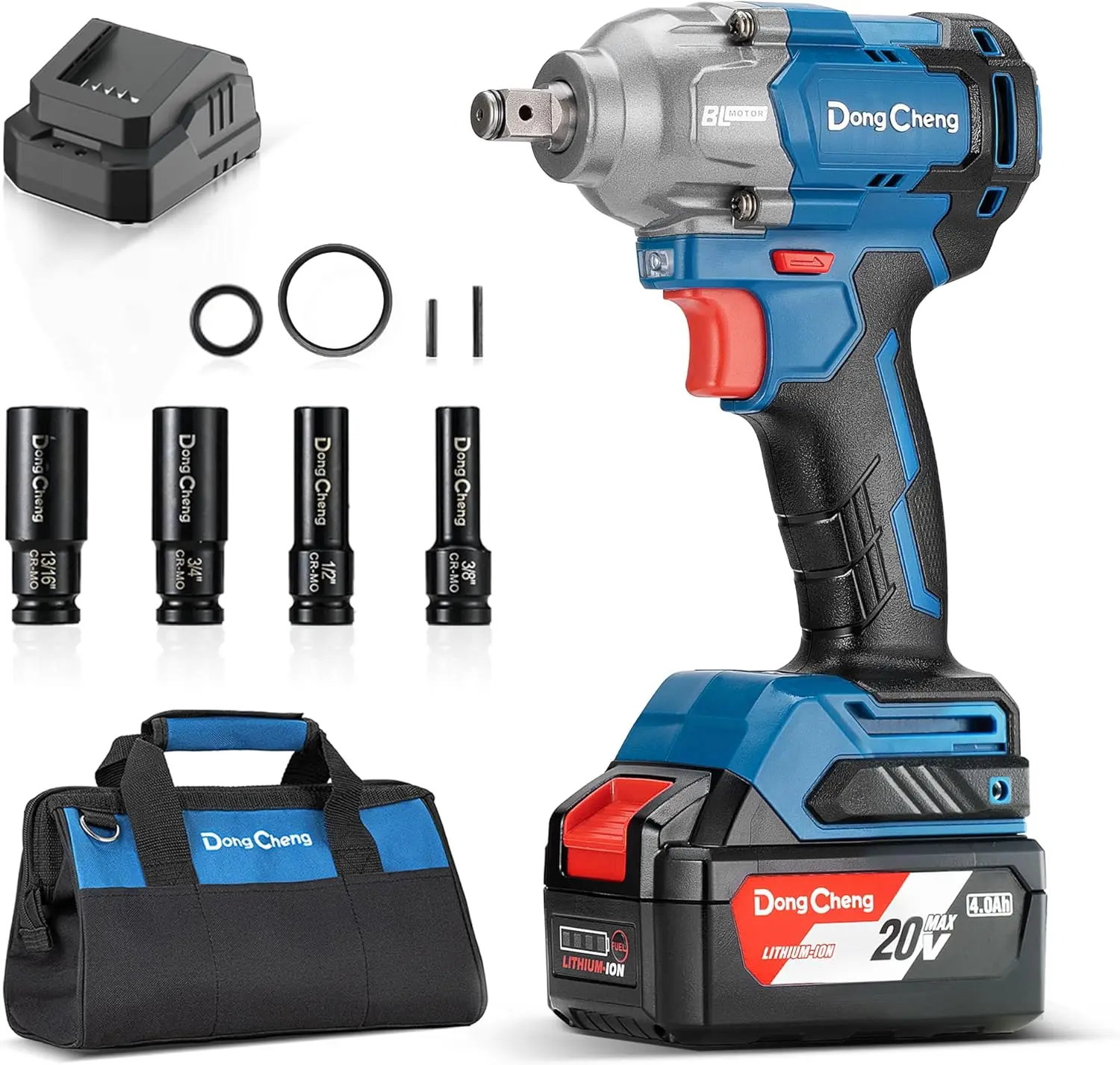 

20V Brushless Impact Wrench, 360 ft-lbs, 1/2' 3-Speed, 2400 RPM, Includes 4.0Ah Battery, Charger, 4 Sockets, Kit Bag