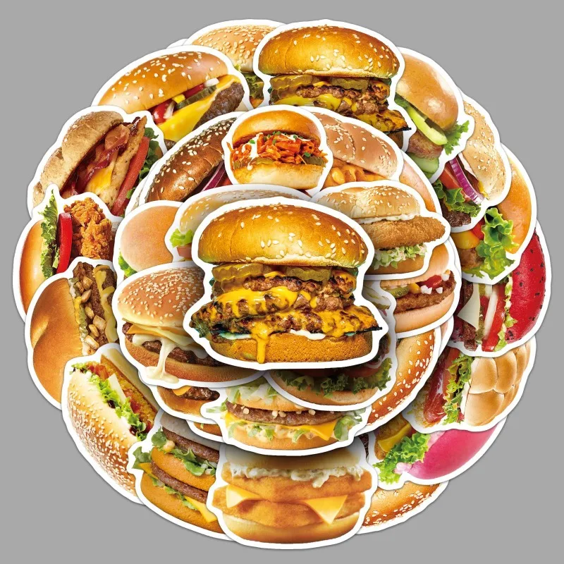 50 Stück Amerikanische Burger Kreative Lebensmittel Wasserdichte Graffiti-Dekor-Aufkleber für Skateboard, Notizbuch, Handyhülle, Wasserflasche, Guka