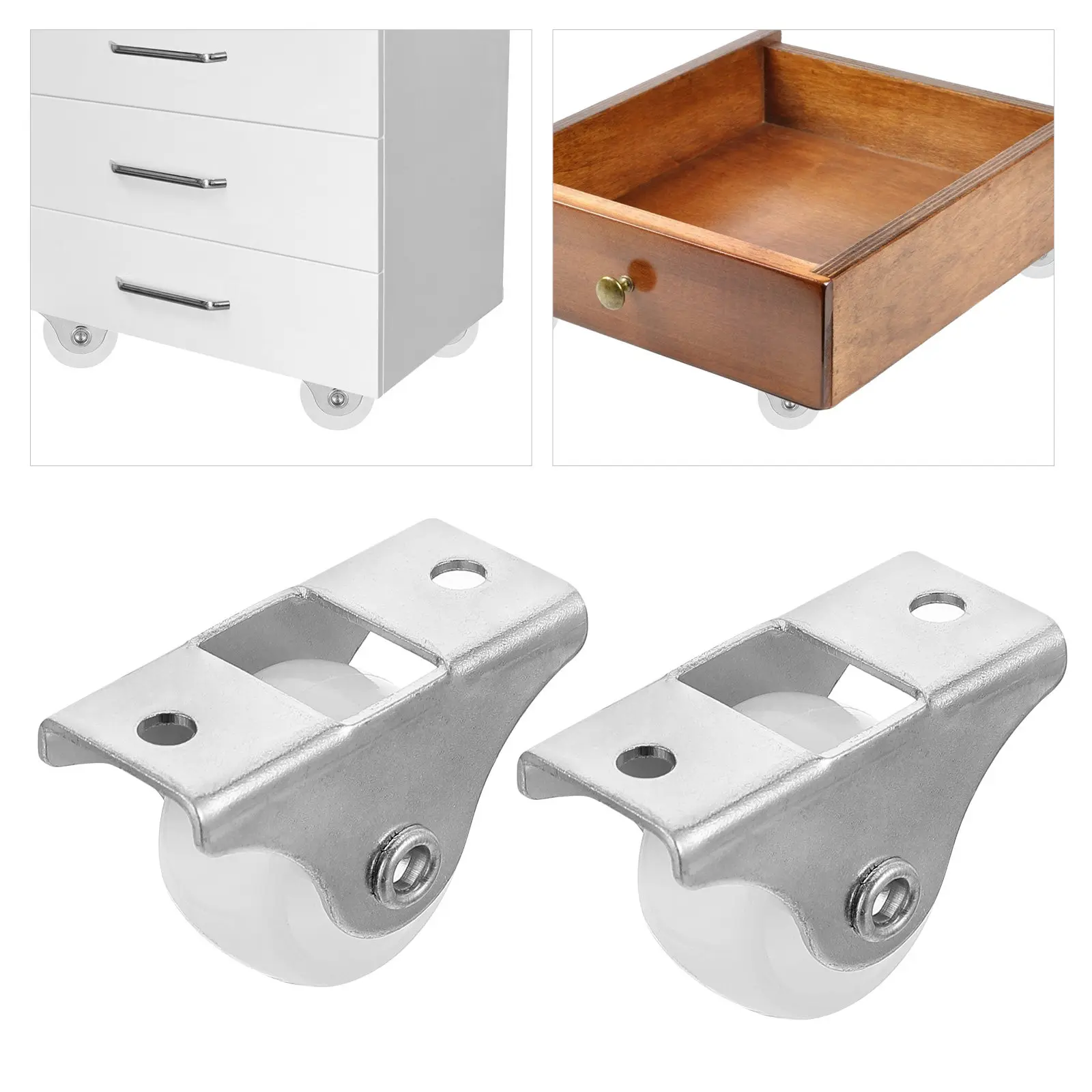 16pcs Plastic Furniture Caster Wheels Drawer Runners Heavy Duty Storage Box Rollers Metal Plate Pp Casters For Cabinets