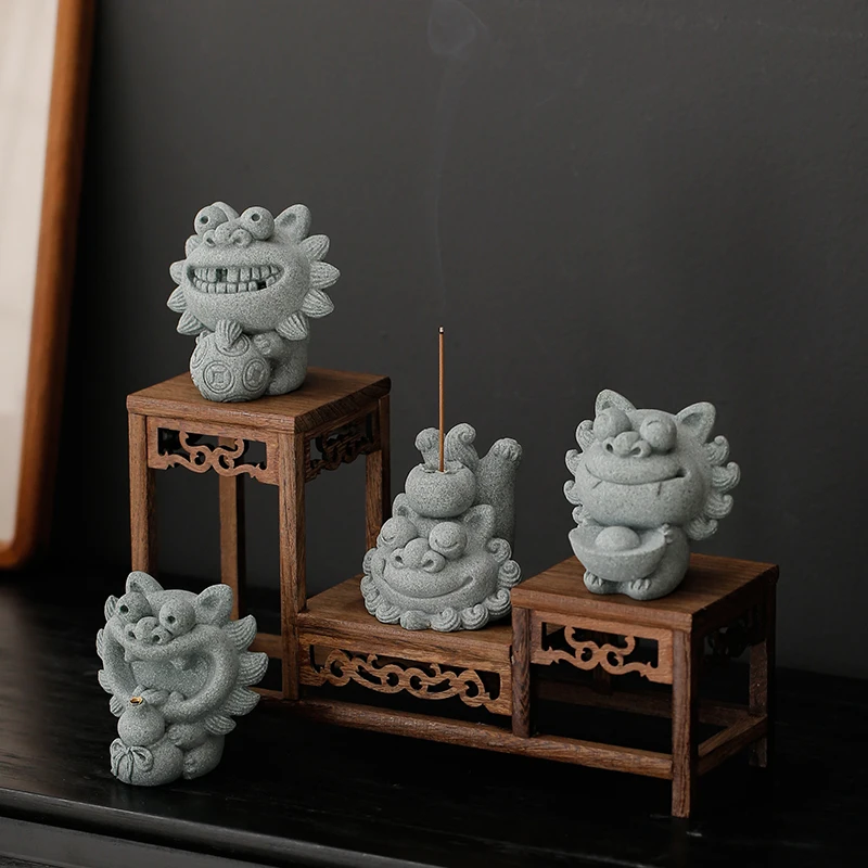 

Chinese Tea Set Ornaments Figurines Green Veil Stone Little Lion Creative Mascot Home Office Tea Table Tea Pet Decoration Gifts