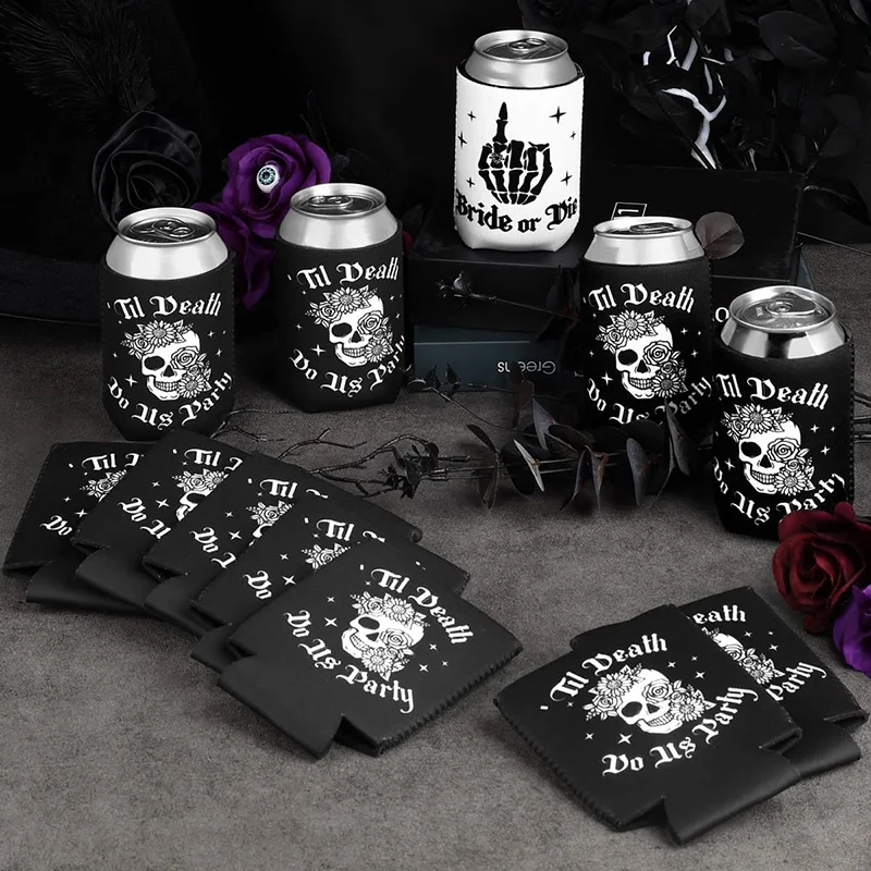 Bride or Die Can cooler Gothic fall Halloween Bachelorette hen Party wedding Engagement Bridal Shower Decoration bridesmaid gift