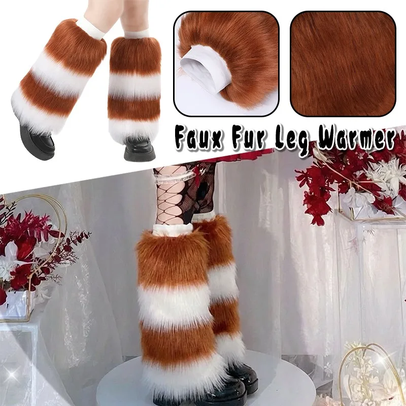 1 زوج النساء فو الفراء جوارب السيقان ل التمهيد سميكة رقيق شريط دفئا التمهيد الكفة الشتاء الجوارب تقليد طماق الأحذية غطاء جديد
