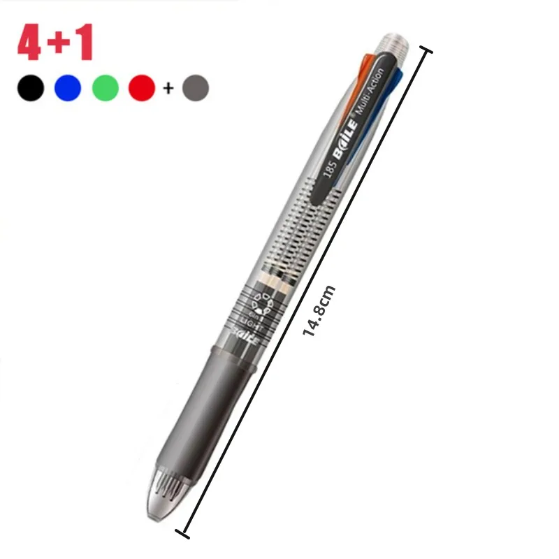 5-in-1 mehrfarbige Kugelschreiber mit 4 farbigen austauschbaren Stiftminen, 1 automatische Bleistiftmine, Kawaii-Briefpapier-Radiergummi oben – Detail 6