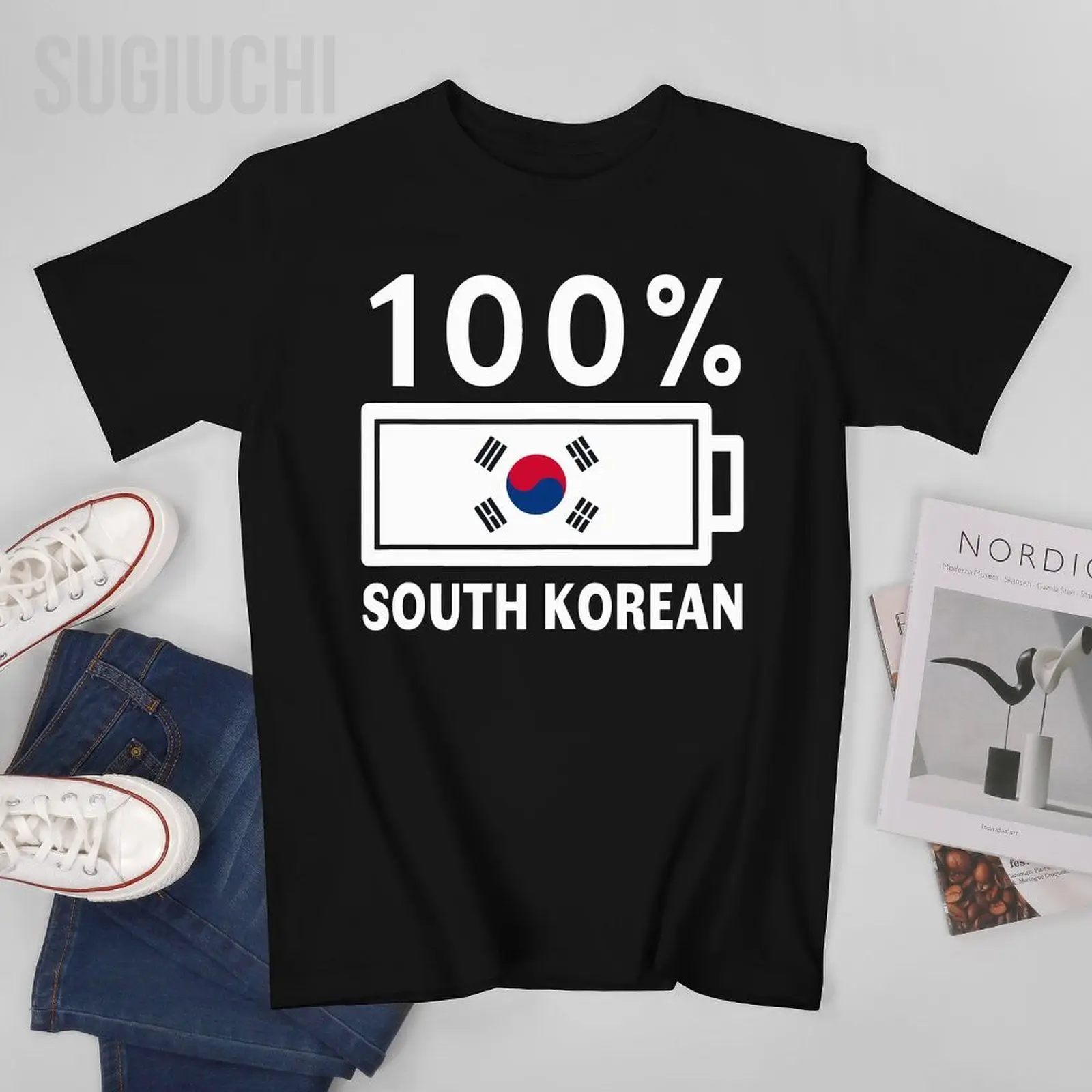 Men South Korea 100% Battery Capacity Tshirt Tees O-neck T Shirts Women Boys 100% Cotton Short T-Shirt Unisex