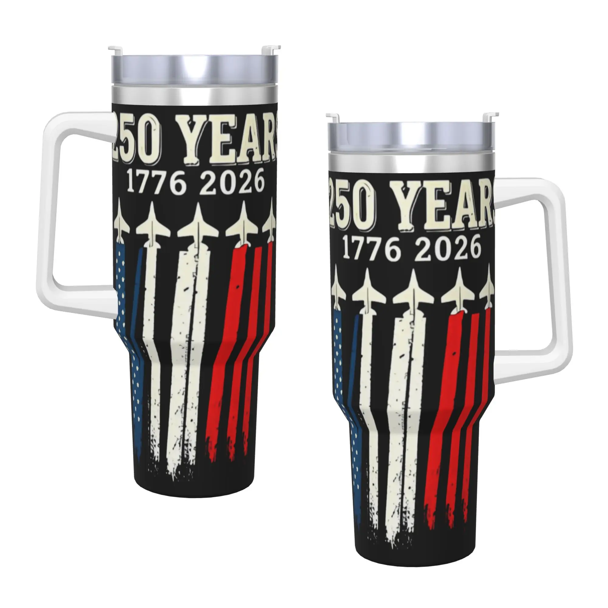 250 Years 1776 2026 USA Fighter Jet Vertical Flag Stainless Steel Tumbler Travelist Mugs Cup Large Thermal Mug Cold Water Bottle