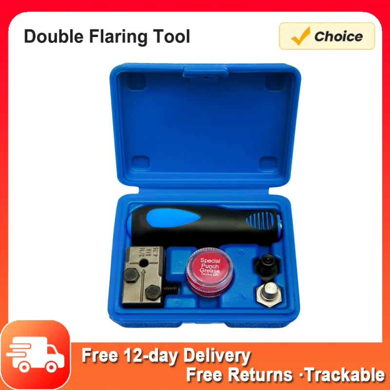 3/16” Double Flaring Tool Auto Brake Line Flaring Tool Kit with Storage Box Stainless Steel Detachable Handheld Flaring Tools