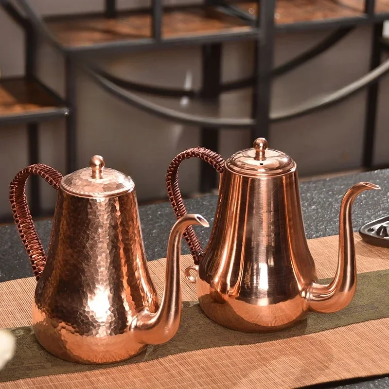 Copper Kettle Pot Fine Mouth  Pure Handmade Hammer Pattern Kettle Crane Mouth Coffee Water Pot 1 Liter Kitchen Oil Pot