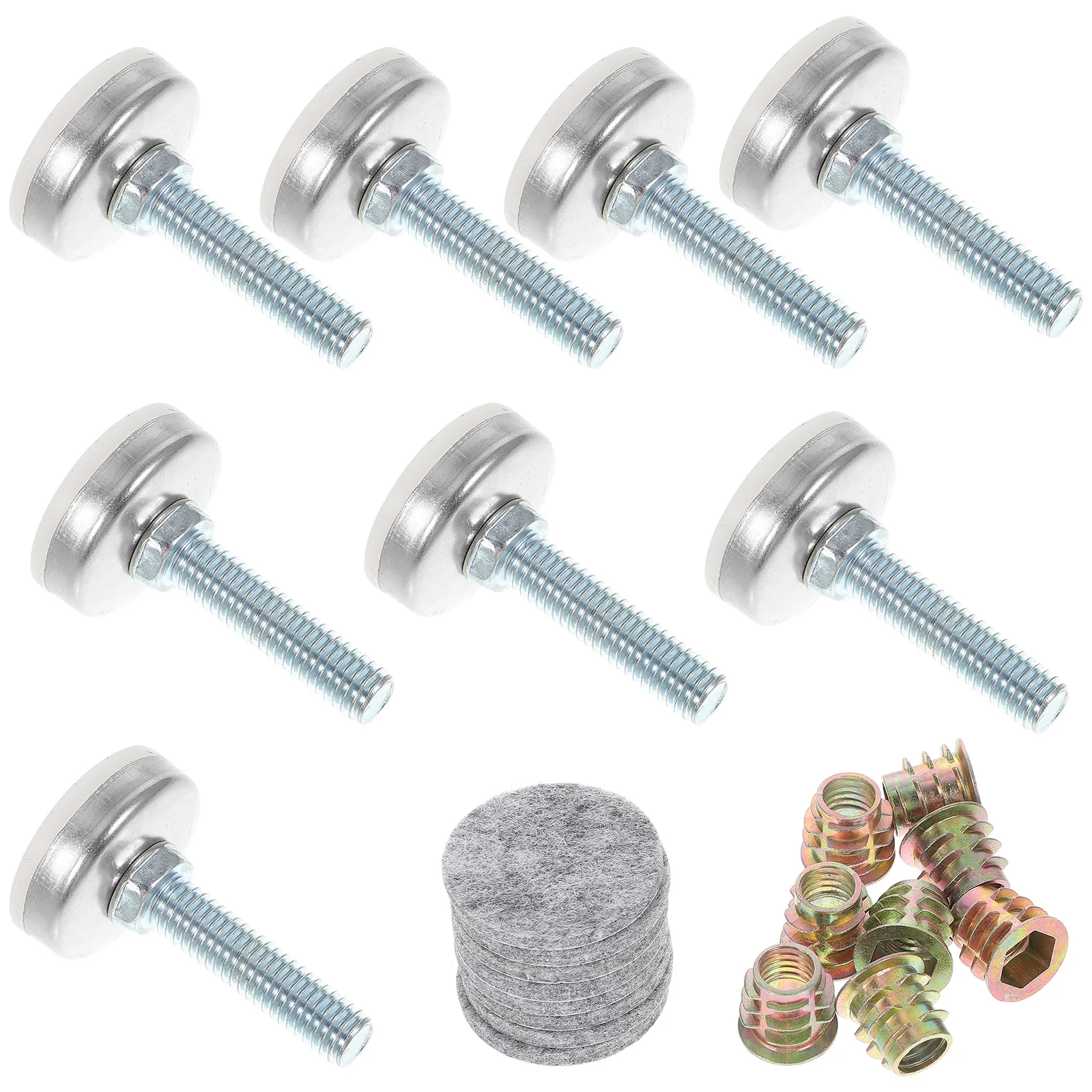 8 set Adjustable Leveling Feet For Furniture Heavy Duty 350Lbs Steel T-Nuts Threaded Inserts Floor Protector Felt Hardwood