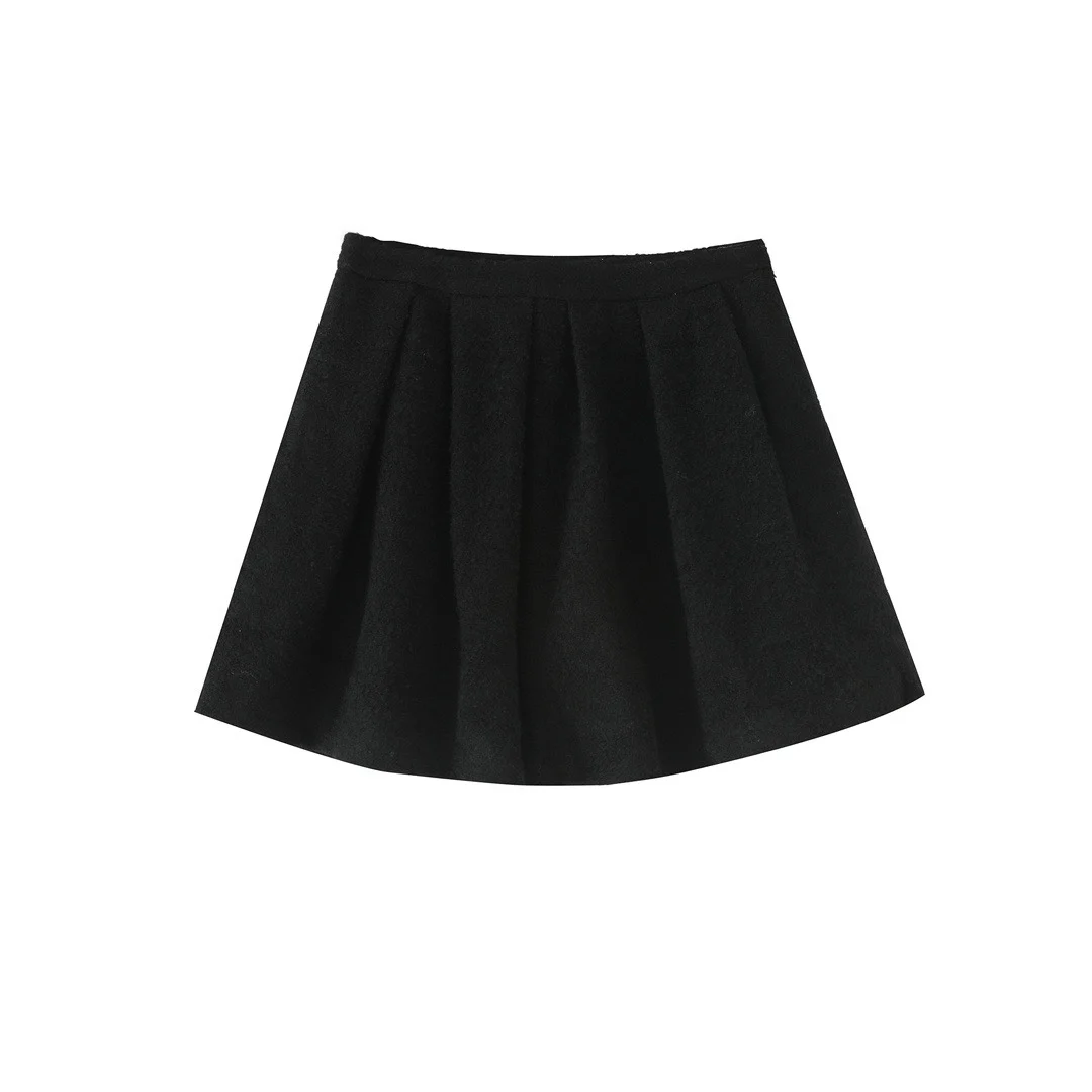 Barnn*t A-Linie Wollrock mit hoher Taille, koreanischer SLE-Schlankheitsrock, reine Farbe, Winterkollektion, Damenfaion