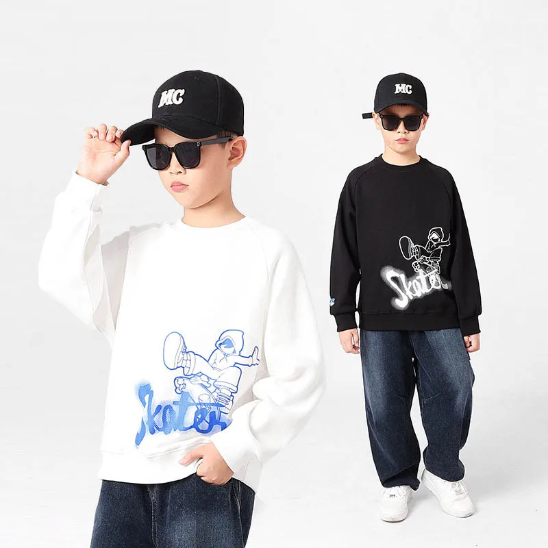 4-12Y Boys Spring Sweatshirt Cartoon Pattern Letter Round Collar Raglan Long Sleeve Children Boy Pullovers Cotton Junior Boy Top