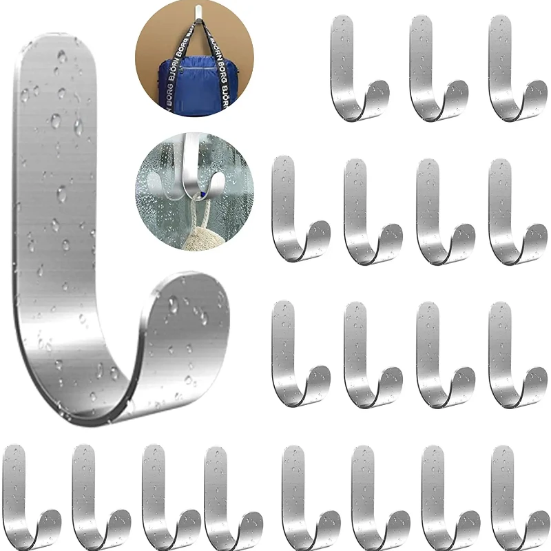 

10/1Pcs Wall Adhesive Hooks J-type Stainless Steel Hooks Waterproof Sticky Hooks For Hanging Bathroom Towels Keys Coat Bag