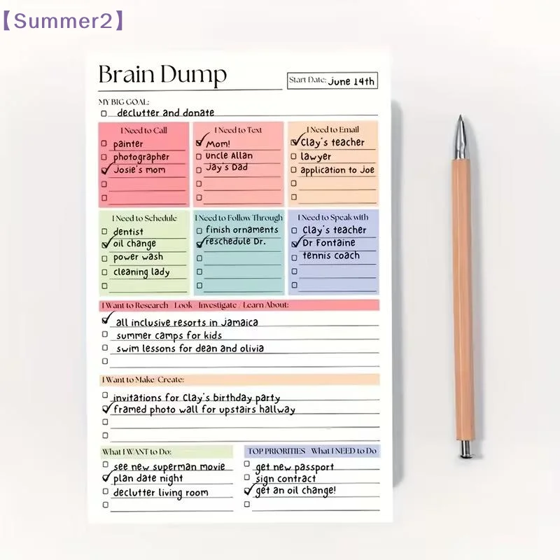 50/150 Sheets Undated Minimalist Journal Brain Dump Notebook A5 To-Do List & Task Manager For Project Planning 〔Sum2〕