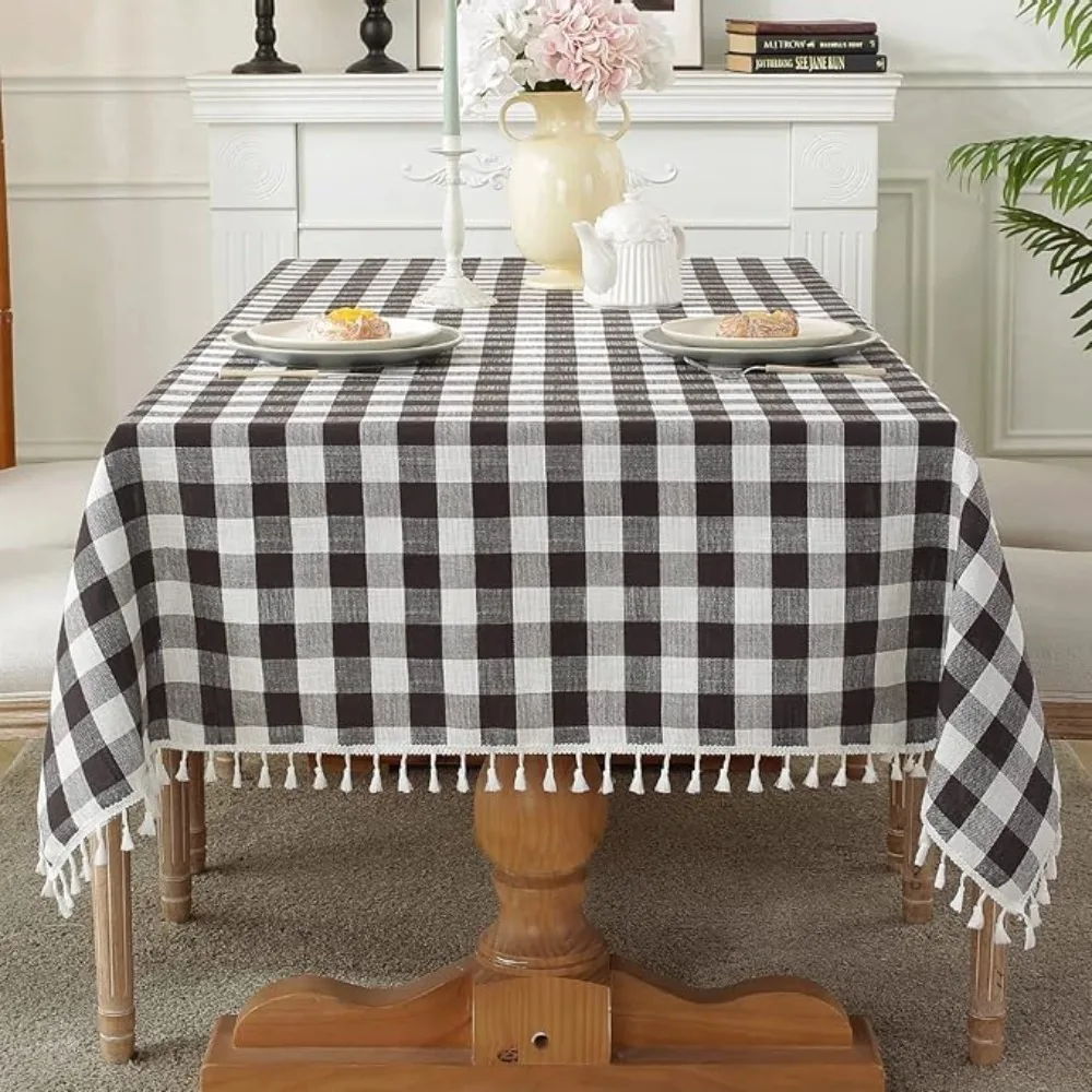 

Household Linen Plaid Tablecloth Pastoral Style Antifouling Table Runner Waterproof Rectangular Desk Cover Dining Room