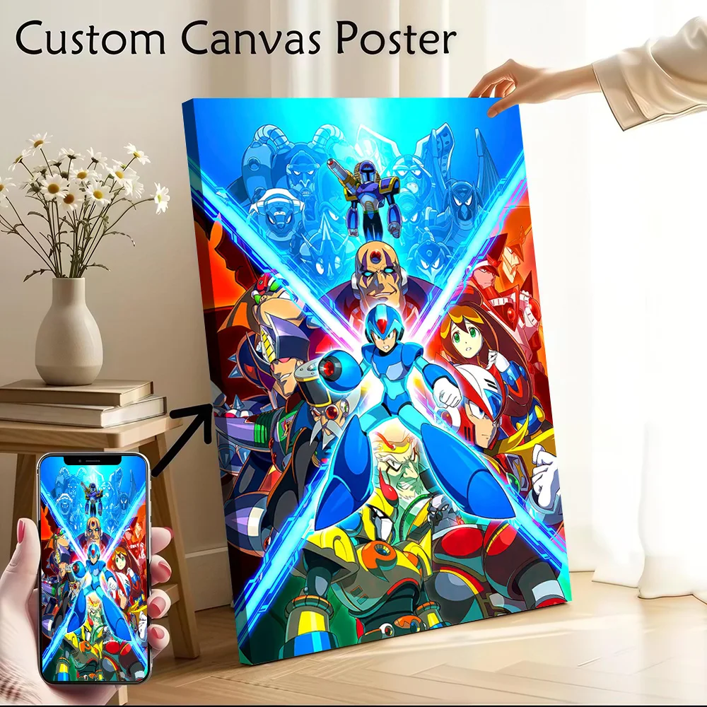 Mega Man X Character Compilation Poster Customizable Printed Canvas Painting for Pictures Wall Art Room Decoration Aesthetic
