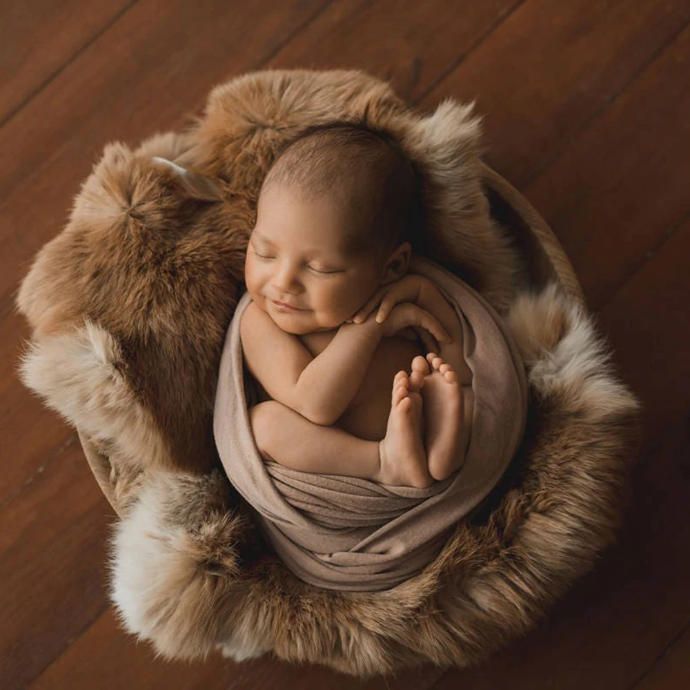Newborn Photography Rabbit Fur Blanket Baby Photo Shoot Prop Soft Basket Filler Posing Backdrop Accessory Studio Props Pro