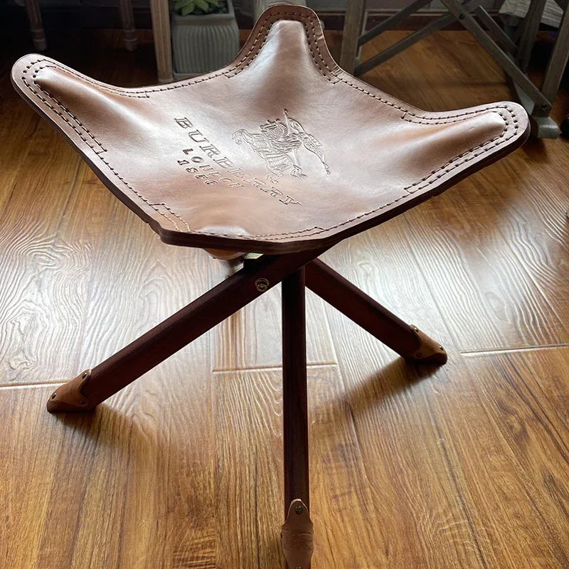 

-+-Furniture Cowhide Chair Vintage Folding Stool Porch Shoe Changing Stool Outdoor Folding Stool Mobile Seat Creative Leisure Ch